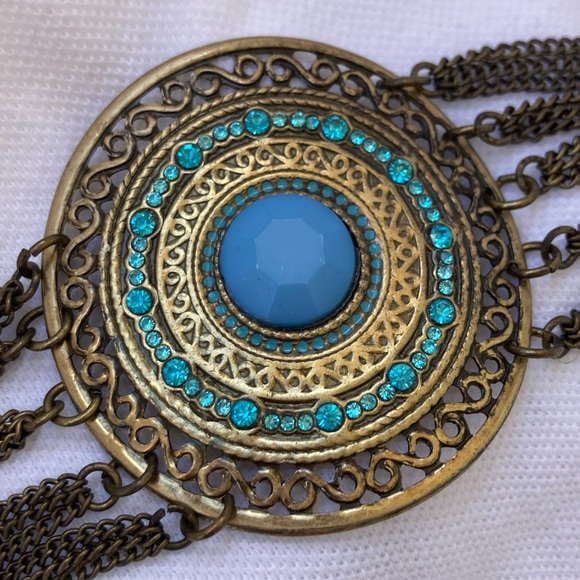 Bronze and Turquoise Shield and Chain Bracelet from Italy. NWT! - Picture 1 of 6
